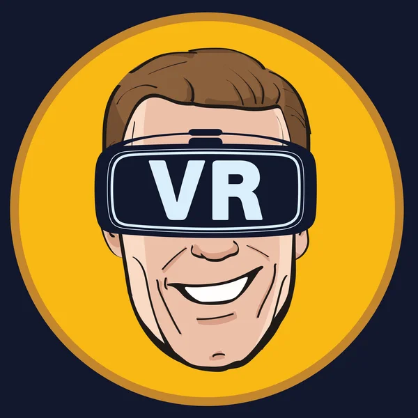 Virtuális valóság szemüveg ikonnal az ember — Stock Vector