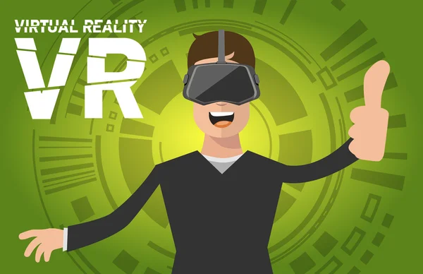 Un hombre con auriculares de realidad virtual — Vector de stock