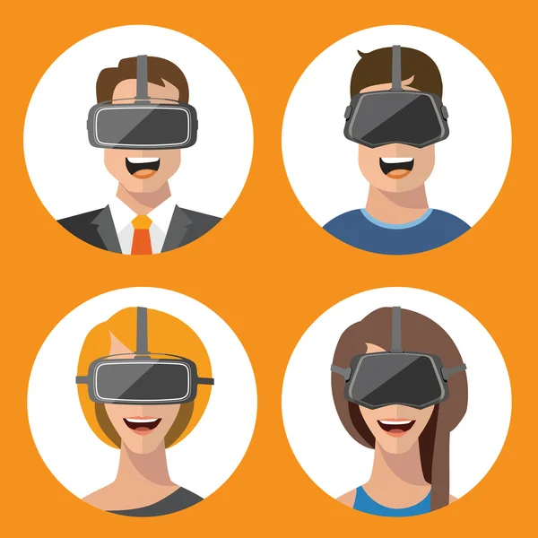 Virtual reality bril man en vrouw plat pictogrammen — Stockfoto