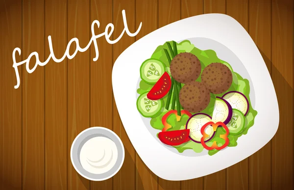 Falafel ahşap masa üzerinde saçtan. Üstten Görünüm. — Stok Vektör