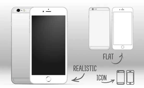 Beyaz telefon smartphone ile boş ekran beyaz arka plan üzerinde yan yana izole kümesi. Gerçekçi, düz ve simgeler