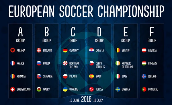 Campeonato de Europa de fútbol 2016 etapas de grupo de diseño de vectores en pizarra . — Archivo Imágenes Vectoriales