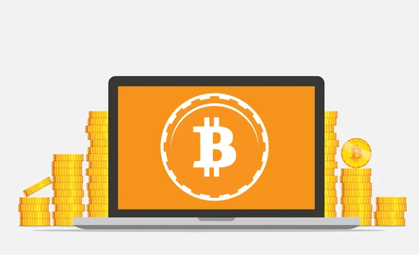 Düz bitcoin madencilik ekipmanları. Bilgisayar kavramı içinde altın sikke.