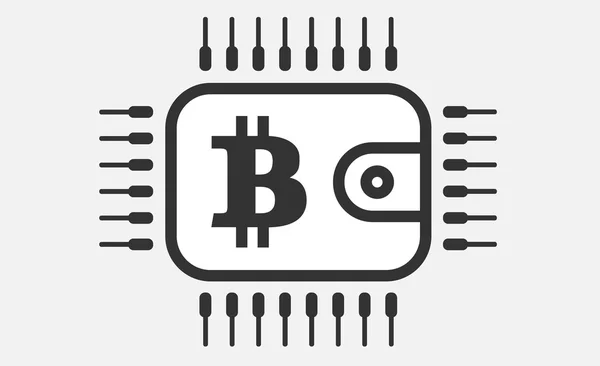 Siyah ve beyaz Bitcoin cüzdan işlemci Cpu simgesi.