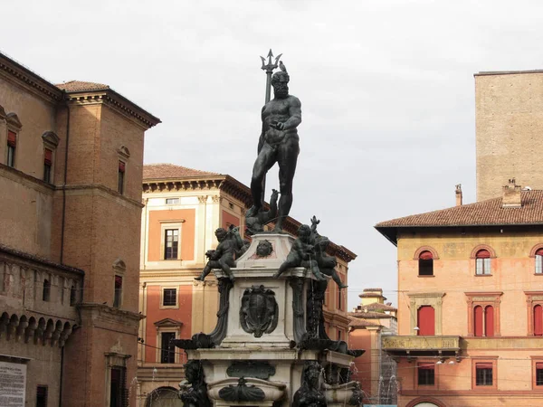 Fountain Neptune Piazza Del Nettuno Next Piazza Maggiore Bologna Italy — Stock Photo, Image