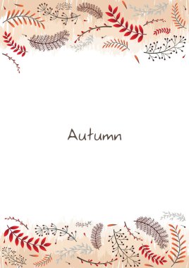 Sonbahar eğreltiotu ve ot bitkileri sonbahar mevsiminde ve Şükran Günü festivalinde dekorasyon için düz tasarım çerçevesi.