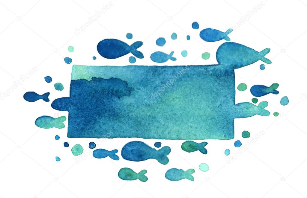 Abstract school of fish watercolor banner for decoration on summer holiday theme.