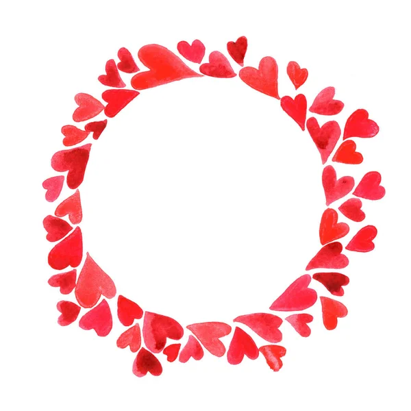 バレンタインデーや結婚式のイベントの装飾のための赤いハートリース水彩手絵画 — ストック写真