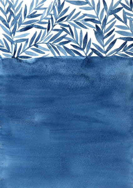 深蓝色蕨类与仿空间水彩背景装饰自然主题概念 — 图库照片