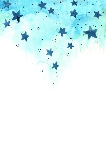 Indigo Blue Star Blue Sky Watercolor Border Background Decoration Christmas — Stock Photo, Image