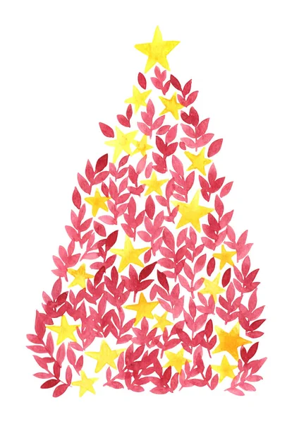 Kırmızı Yaprak Yıldız Noel Ağacı Suluboya Boyası Noel Etkinliklerinde Süsleme — Stok fotoğraf