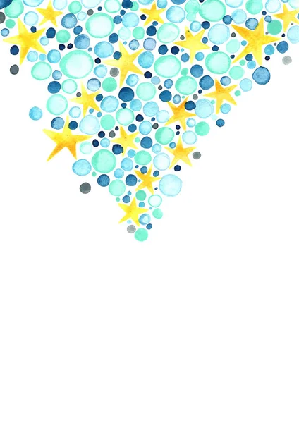 Blaue Blase Und Gelber Stern Aquarellrahmen Hintergrund Für Die Dekoration — Stockfoto