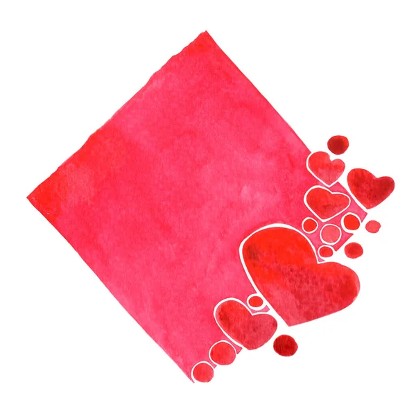 Czerwone Serce Kwadratową Kopią Przestrzeni Akwarela Ręcznie Malowanie Dekoracji Walentynki — Zdjęcie stockowe