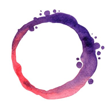 Mor ve kırmızı daire çerçeveli suluboya el boyası sonbahar sezonu ve sevgililer günü teması için.