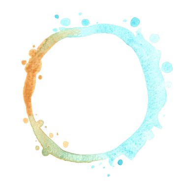 Kum kahverengi ve mavi fırça darbesi çelengi okyanus temalı süsleme için suluboya el boyası.