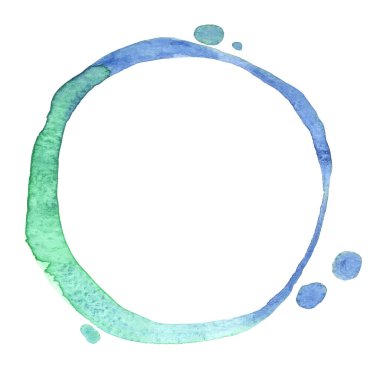 Yaz, kış ve su temalı süslemeler için mavi ve okyanus yeşili çelenk suluboya..