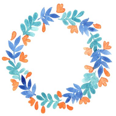 Mavili yaprak ve şeftali rengi çiçek çelengi klasik stil, sonbahar, bahar ve düğün etkinliği üzerine dekorasyon için..