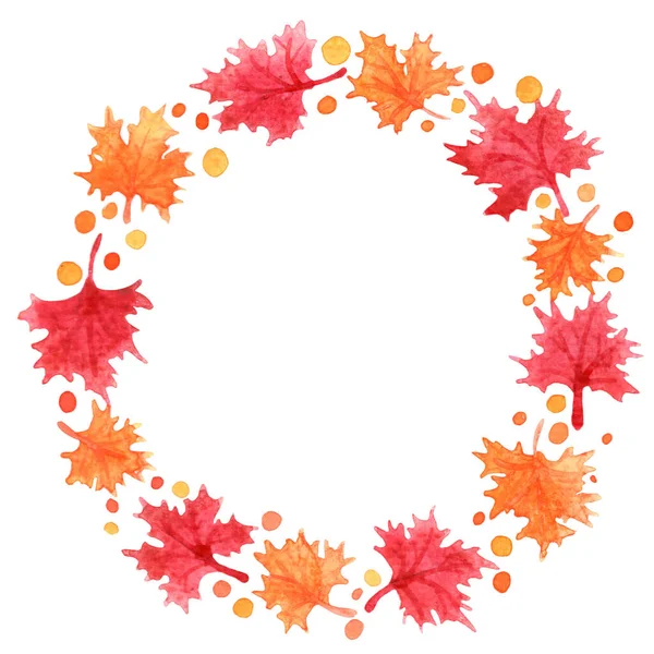 Red and orange color maple leaves wreath for decoration on Autumn and Thanksgiving festival.