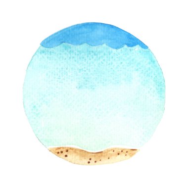 Gökyüzü, deniz ve kumsal yaz tatili ve okyanus konsepti dekorasyonu için daire şeklinde arka plan.