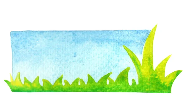 Лугова Зелена Трава Блакитним Небом Акварельний Банер Прикраси Влітку Природа — стокове фото
