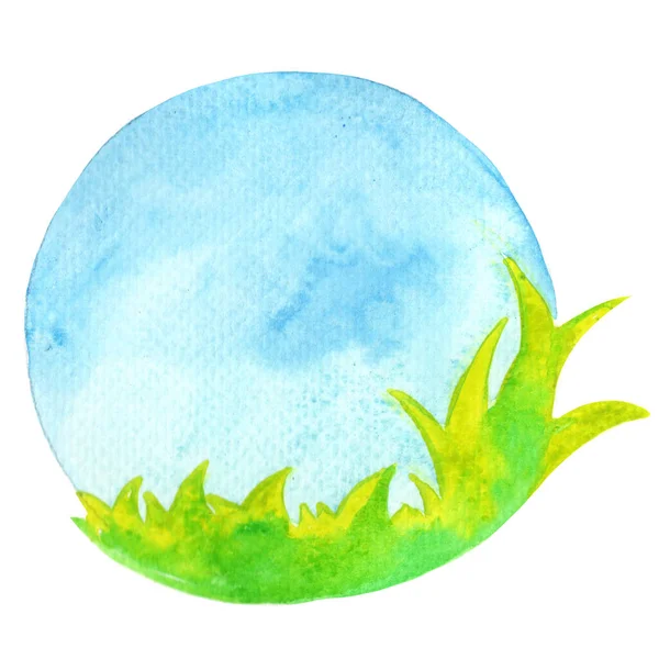 Meadow Green Grass Blue Sky Watercolor Banner Decoration Summer Nature — 스톡 사진