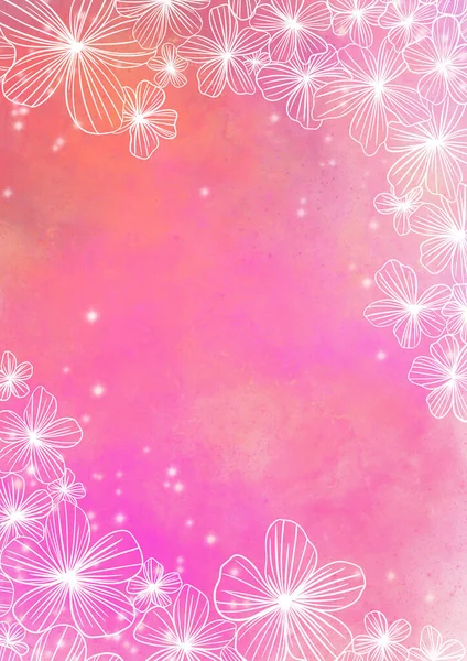 春季装饰用粉红背景图的涂鸦花框架 浪漫主题与自然概念 — 图库照片