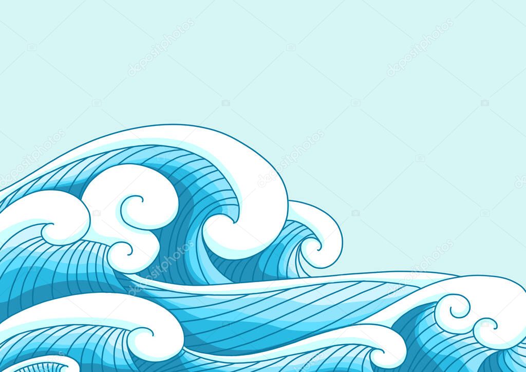 Ocean wave in modern oriental style border vector for decoration on Asia artwork theme design.