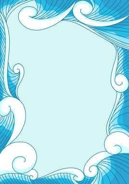 Asya sanat teması tasarımı dekorasyonu için modern doğu tarzı çerçeve vektöründe okyanus dalgası.