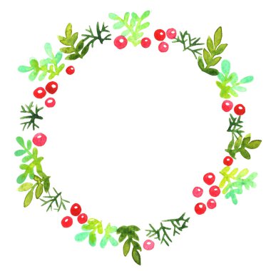 Noel 'de süslemek için suluboya sancak yuvarlak Noel çelengi.