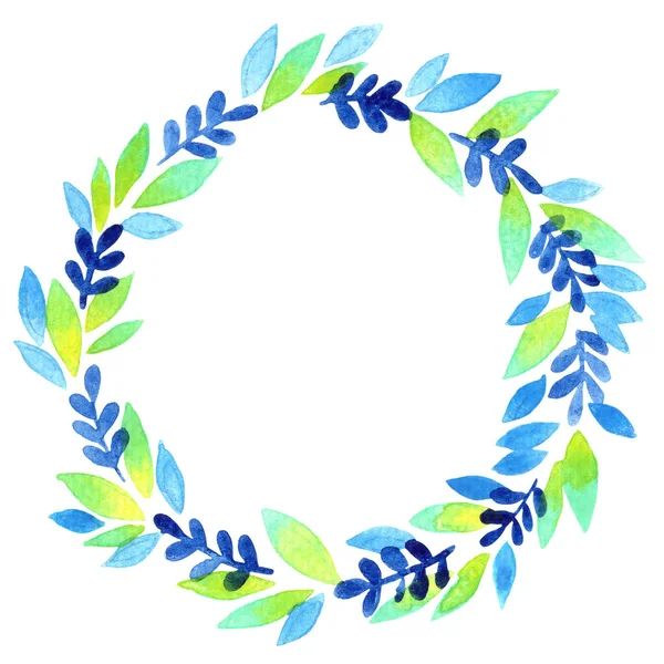 Tropical Blue Fern Leaves Wreath Watercolor Decoration Nature Tropical Forest — Zdjęcie stockowe