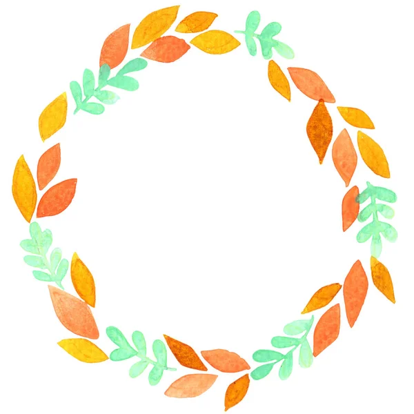 秋の季節 自然テーマ 結婚式 感謝祭の装飾のためのシダと秋の葉の花輪水彩画 — ストック写真