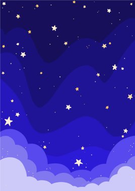 Gece gökyüzünde bulut ve yıldız gece kutlama partisi, rüya ve uzay konsepti dekorasyonu için arka plan.