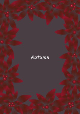 Kırmızı yapraklar ve böğürtlenler güz mevsiminde dekorasyon için çerçeve vektörü, Şükran Günü ve Noel bayramı festivali.