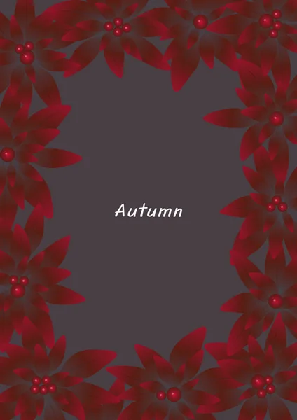 Red Leaves Berries Frame Vector Decoration Autumn Season Thanksgiving Christmas — Stock Vector
