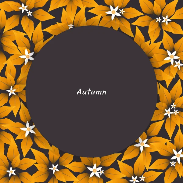 Yellow Leaf White Flower Circle Frame Vector Decoration Autumn Season — Stock Vector
