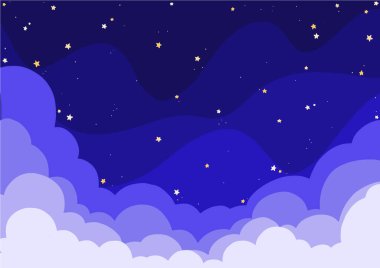 Gece gökyüzünde bulut ve yıldız gece kutlama partisi, rüya ve uzay konsepti dekorasyonu için arka plan.