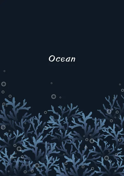 Коралловый Риф Вектором Рамы Пузыря Украшения Океана Прибрежного Стиля Жизни — стоковый вектор
