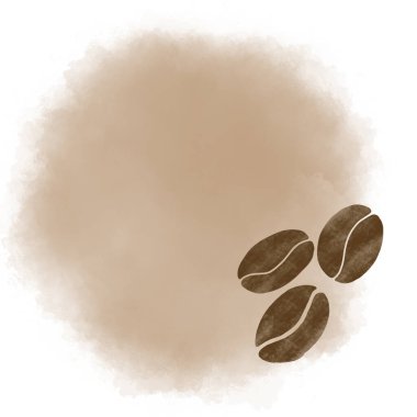 Kahve çekirdekleri soyut kahve çekirdekleri ve kahverengi fırça darbesi çerçeve çerçeve suluboya kahve temalı dekorasyon için.