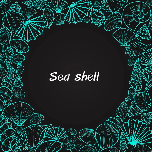 Fantasy Sea Shell Doodle Circle Frame Vector Decoration Summer Holiday — Stock Vector