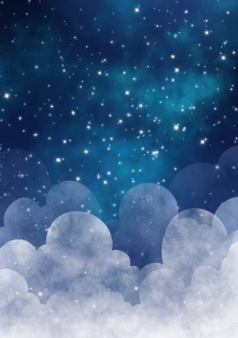 Night sky among the star and cloud landspace illustration border background for decoration on night concept and Christmas holiday. clipart