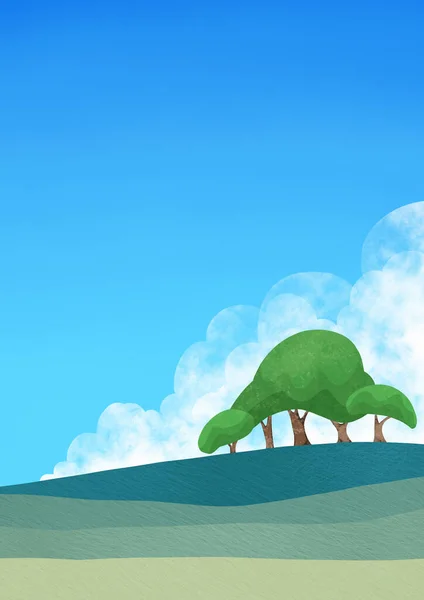 绿草如茵 绿树成荫 天空插画背景 为乡土观念的自然装饰提供背景 — 图库照片