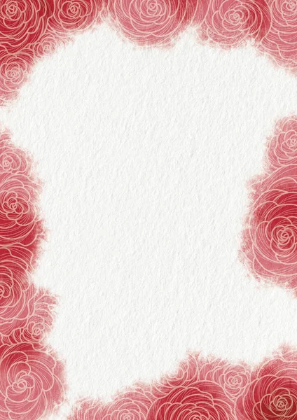 Rose flower doodle on red watercolor frame illustration for decoration on Valentine\'s and wedding ceremony events.