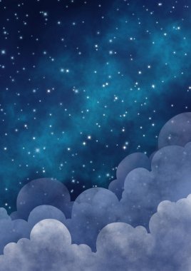 Night sky among the star and cloud landspace illustration border background for decoration on night concept and Christmas holiday. clipart