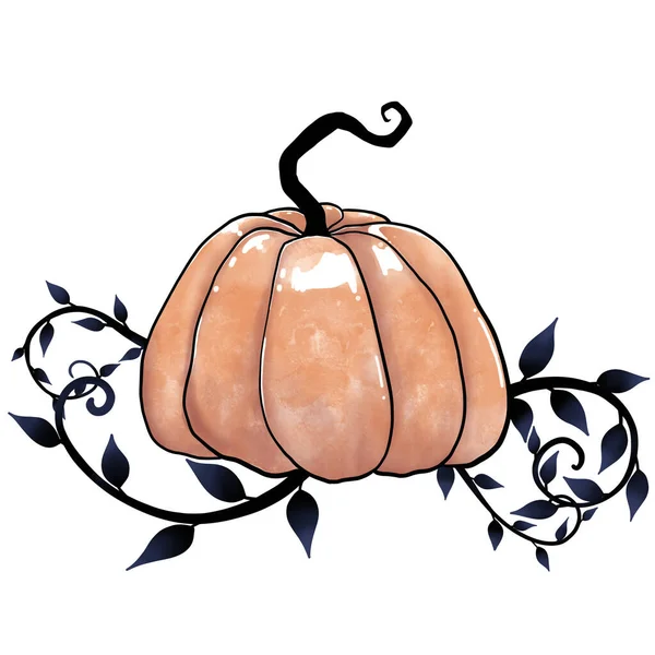 Pumpkins Dark Ivy Leaves Watercolor Illustration Deocration Holloween Thanks Autumn — 스톡 사진