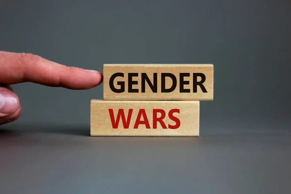 Gender Wars Symbol Wooden Blocks Words Gender Wars Beautiful Grey — ストック写真