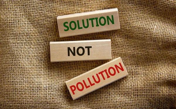 Solution Pollution Symbol Wooden Blocks Words Solution Pollution Beautiful Canvas — Stockfoto