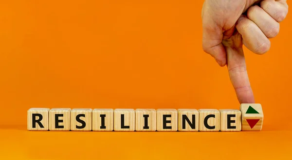 Resilience Word Resilience Wood Blocks Male Hand Arrows Business Resilience —  Fotos de Stock
