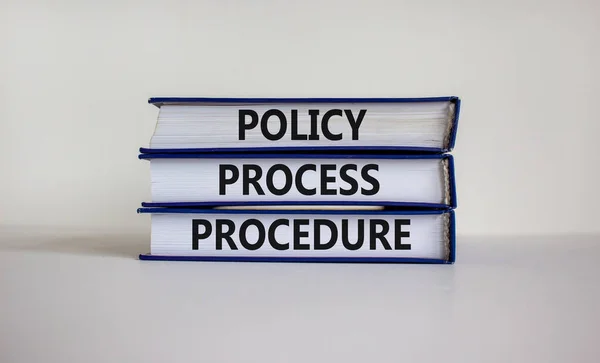 Politica Processo Simbolo Della Procedura Libri Con Parole Politica Processo — Foto Stock