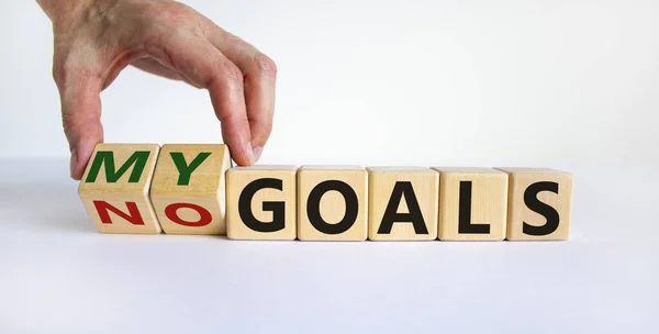 Goals Symbol Male Hand Turns Wooden Cubes Changes Words Goals — Stock Photo, Image