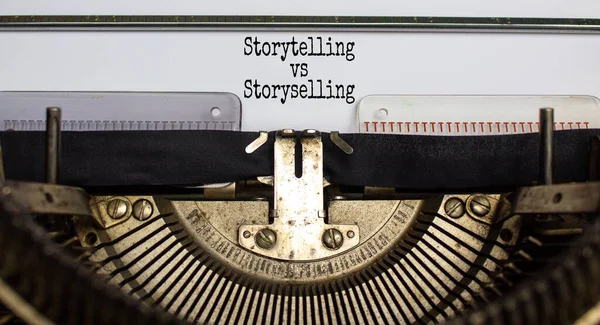 Storytelling vs storyselling symbol. Words 'Storytelling vs storyselling' typed on retro typewriter. Business and storytelling vs storyselling concept. Copy space.